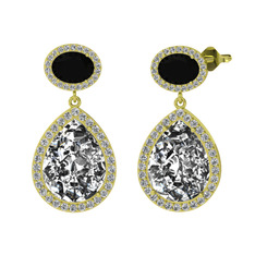 Lupine Küpe - Beyaz zirkon ve siyah zirkon 925 ayar altın kaplama gümüş küpe #1gkm5rk