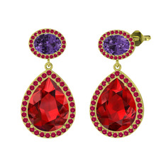 Garnet, ametist ve rodolit garnet 8 ayar altın küpe