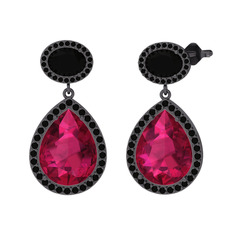 Lupine Küpe - Rodolit garnet ve siyah zirkon 925 ayar siyah rodyum kaplama gümüş küpe #1gnx0kj