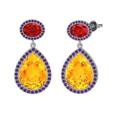 Lupine Küpe - Sitrin, garnet ve ametist 8 ayar beyaz altın küpe #1hifkdt