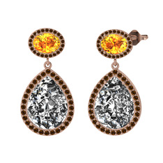 Lupine Küpe - Beyaz zirkon, sitrin ve dumanlı kuvars 8 ayar rose altın küpe #1hw48t3