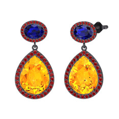 Lupine Küpe - Sitrin, lab safir ve garnet 925 ayar siyah rodyum kaplama gümüş küpe #1i9krmc