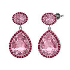 Lupine Küpe - Pembe kuvars ve rodolit garnet 14 ayar beyaz altın küpe #1im2bfc