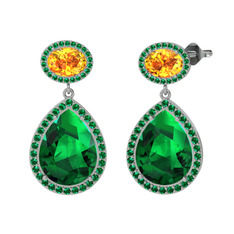 Lupine Küpe - Yeşil kuvars ve sitrin 18 ayar beyaz altın küpe #1ipr7nj