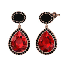 Lupine Küpe - Garnet ve siyah zirkon 14 ayar rose altın küpe #1j8068y