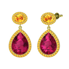 Lupine Küpe - Rodolit garnet ve sitrin 925 ayar altın kaplama gümüş küpe #1jtpwgf