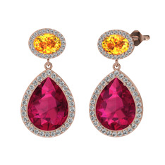 Lupine Küpe - Rodolit garnet, sitrin ve beyaz zirkon 18 ayar rose altın küpe #1jymgso
