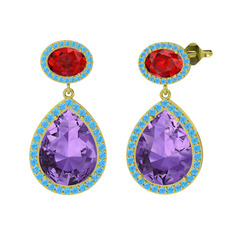 Lupine Küpe - Ametist, garnet ve akuamarin 14 ayar altın küpe #1ki6hat