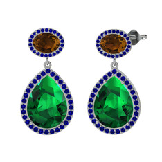 Lupine Küpe - Yeşil kuvars, dumanlı kuvars ve lab safir 14 ayar beyaz altın küpe #1kjhsrj