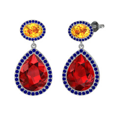 Garnet, sitrin ve lab safir 18 ayar beyaz altın küpe