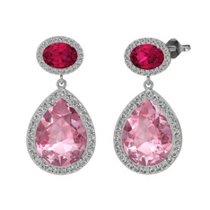 Lupine Küpe - Pembe kuvars, rodolit garnet ve beyaz zirkon 14 ayar beyaz altın küpe #1kxscc0