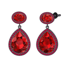 Lupine Küpe - Garnet ve rodolit garnet 925 ayar siyah rodyum kaplama gümüş küpe #1lg3bzm