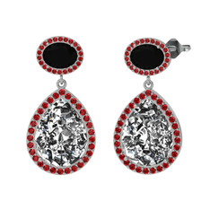 Beyaz zirkon, siyah zirkon ve garnet 14 ayar beyaz altın küpe