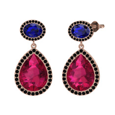 Lupine Küpe - Rodolit garnet, lab safir ve siyah zirkon 14 ayar rose altın küpe #1m58l1b