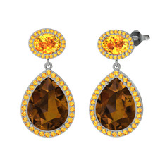 Lupine Küpe - Dumanlı kuvars ve sitrin 8 ayar beyaz altın küpe #1mgg8cy