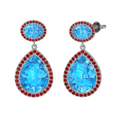 Akuamarin ve garnet 925 ayar gümüş küpe