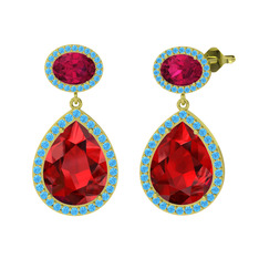 Lupine Küpe - Garnet, rodolit garnet ve akuamarin 14 ayar altın küpe #1mmg0y9
