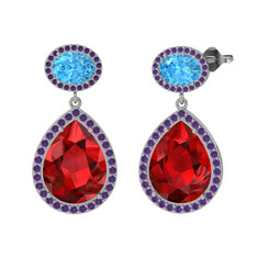 Lupine Küpe - Garnet, akuamarin ve ametist 8 ayar beyaz altın küpe #1nlhjem