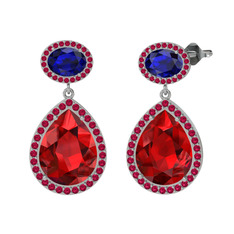 Lupine Küpe - Garnet, lab safir ve rodolit garnet 14 ayar beyaz altın küpe #1nq7k03