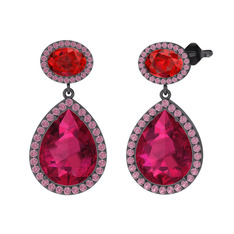 Lupine Küpe - Rodolit garnet, garnet ve pembe kuvars 925 ayar siyah rodyum kaplama gümüş küpe #1o07y34