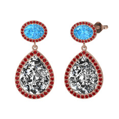 Lupine Küpe - Beyaz zirkon, akuamarin ve garnet 18 ayar rose altın küpe #1o1zu85