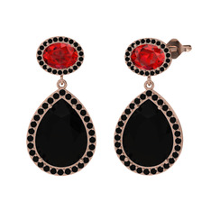 Lupine Küpe - Siyah zirkon ve garnet 14 ayar rose altın küpe #1onqyv6