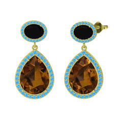 Lupine Küpe - Dumanlı kuvars, siyah zirkon ve akuamarin 925 ayar altın kaplama gümüş küpe #1oqpyoz