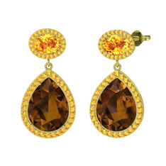 Lupine Küpe - Dumanlı kuvars ve sitrin 925 ayar altın kaplama gümüş küpe #1oshjsp