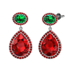 Garnet ve yeşil kuvars 18 ayar beyaz altın küpe