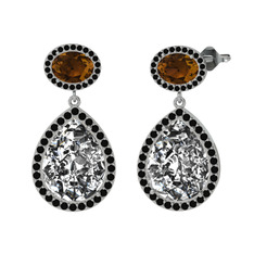 Lupine Küpe - Beyaz zirkon, dumanlı kuvars ve siyah zirkon 925 ayar gümüş küpe #1pbi2qr