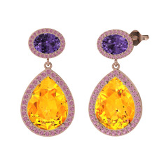 Lupine Küpe - Sitrin, ametist ve pembe kuvars 14 ayar rose altın küpe #1pe5eu8