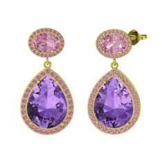 Lupine Küpe - Ametist ve pembe kuvars 925 ayar altın kaplama gümüş küpe #1pi63h0