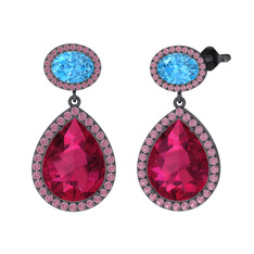 Lupine Küpe - Rodolit garnet, akuamarin ve pembe kuvars 925 ayar siyah rodyum kaplama gümüş küpe #1pwyxbt