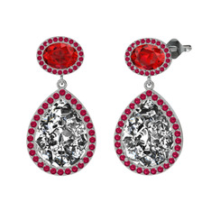 Lupine Küpe - Beyaz zirkon, garnet ve rodolit garnet 14 ayar beyaz altın küpe #1qatatg