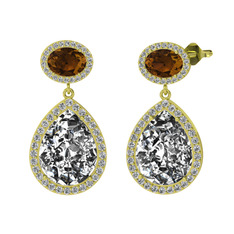 Lupine Küpe - Beyaz zirkon ve dumanlı kuvars 14 ayar altın küpe #1qd7kzk