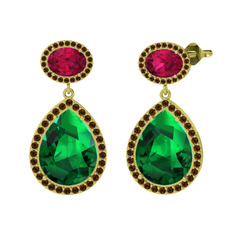 Lupine Küpe - Yeşil kuvars, rodolit garnet ve dumanlı kuvars 18 ayar altın küpe #1qm38e2