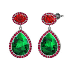 Yeşil kuvars, garnet ve rodolit garnet 18 ayar beyaz altın küpe