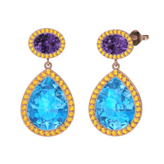 Lupine Küpe - Akuamarin, ametist ve sitrin 18 ayar rose altın küpe #1qpatse