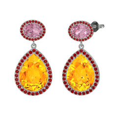 Lupine Küpe - Sitrin, pembe kuvars ve garnet 18 ayar beyaz altın küpe #1qqqhdw