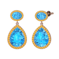 Akuamarin ve sitrin 18 ayar rose altın küpe