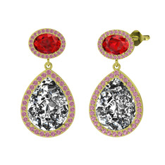 Lupine Küpe - Beyaz zirkon, garnet ve pembe kuvars 18 ayar altın küpe #1r90w2l