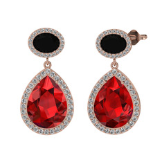 Garnet, siyah zirkon ve beyaz zirkon 14 ayar rose altın küpe
