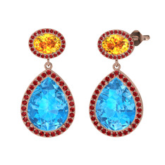 Lupine Küpe - Akuamarin, sitrin ve garnet 14 ayar rose altın küpe #1rxj3qx