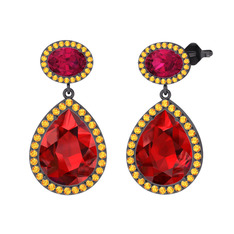 Lupine Küpe - Garnet, rodolit garnet ve sitrin 925 ayar siyah rodyum kaplama gümüş küpe #1ryzgm5