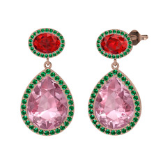 Lupine Küpe - Pembe kuvars, garnet ve yeşil kuvars 14 ayar rose altın küpe #1s2axt2