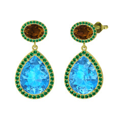 Lupine Küpe - Akuamarin, dumanlı kuvars ve yeşil kuvars 925 ayar altın kaplama gümüş küpe #1sco8jw