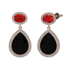 Siyah zirkon, garnet ve beyaz zirkon 8 ayar rose altın küpe