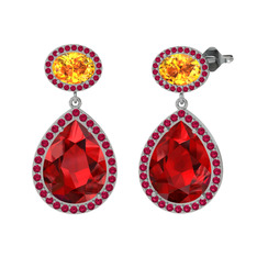 Garnet, sitrin ve rodolit garnet 14 ayar beyaz altın küpe