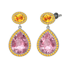 Lupine Küpe - Pembe kuvars ve sitrin 8 ayar beyaz altın küpe #1szjrjg