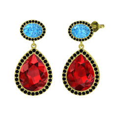 Lupine Küpe - Garnet, akuamarin ve siyah zirkon 925 ayar altın kaplama gümüş küpe #1tr5ja6